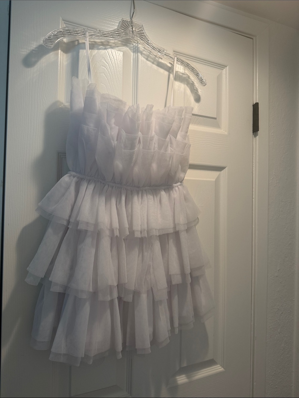 White Ruffled Tulle Mini Dress